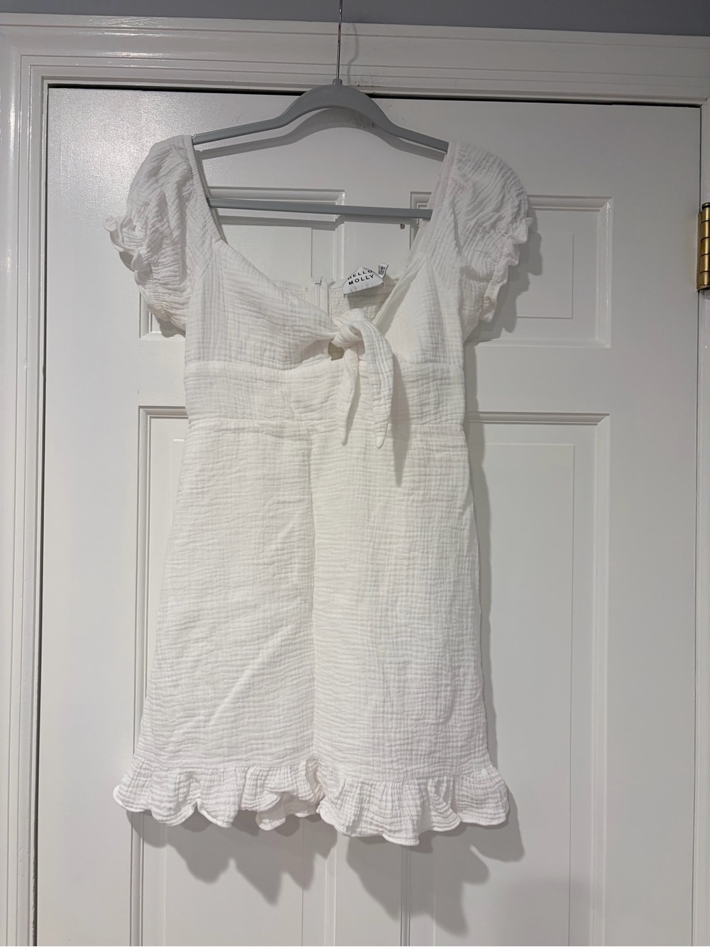 Hello Molly White Cotton Gauze Tie Front Mini Dress Size US 6